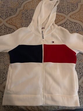 Tommy Hilfiger Adult Hooded Colorblock Fleece Zip Jacket - White/Red/Navy